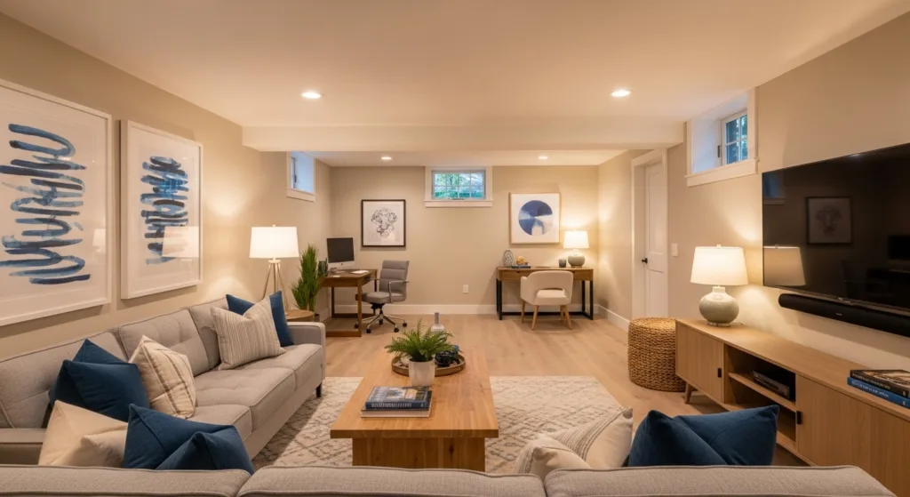 Basement Remodeling by Ribeiro Construction in Connecticut, showcasing a functional and stylish living space.